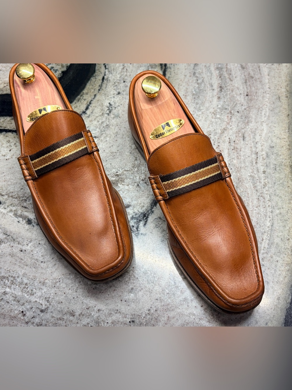 Barrett Cognac Leather Loafers Made In Italy Mens 10.5 US Luxury Designer Shoes - Picture 2 of 8